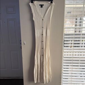 Tahari Cream Sleeveless Button-Front Midi Dress